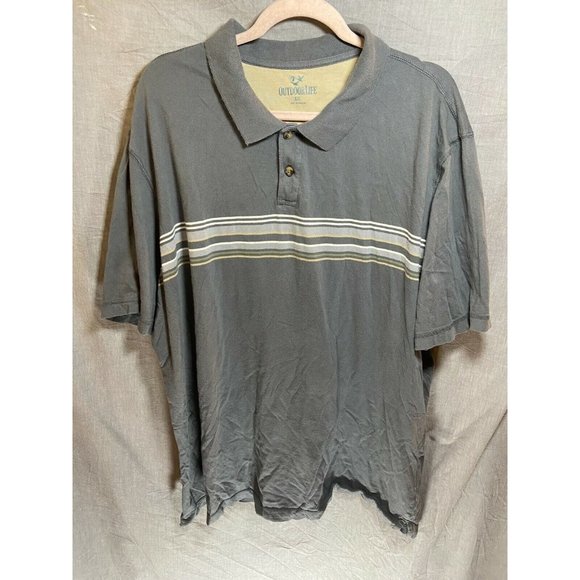 Outdoor Life Shirt‎ Adult 2XL Gray Multicolor Stripes Polo Pullover Mens. - Picture 1 of 9